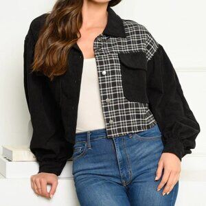 LONG SLEEVE BUTTON UP SOLID/PLAID JACKET